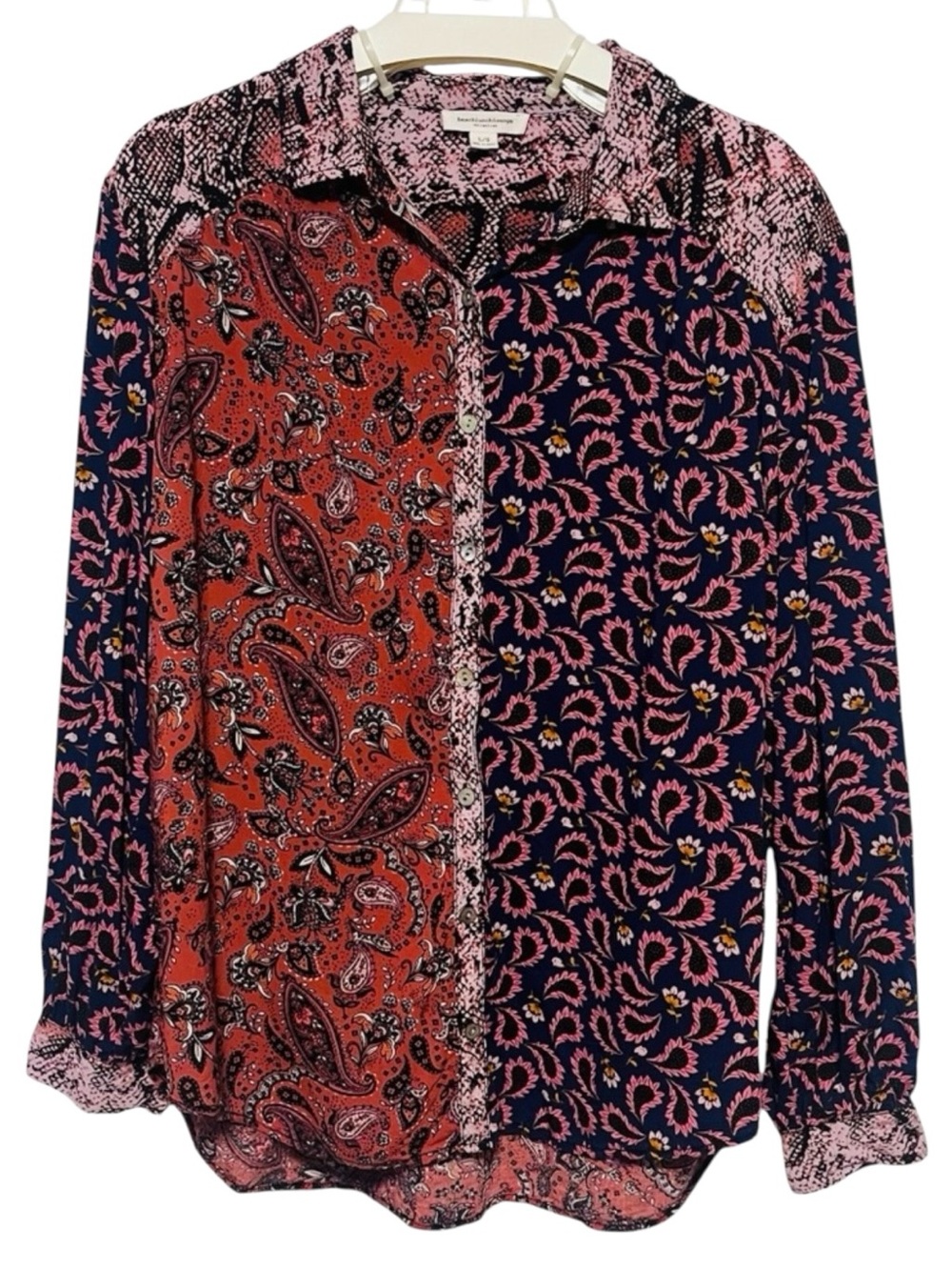 BEACHLUNCHLOUNGE Mixed Print Boho Blouse Snakeskin Paisley Floral Size L - Picture 2 of 10